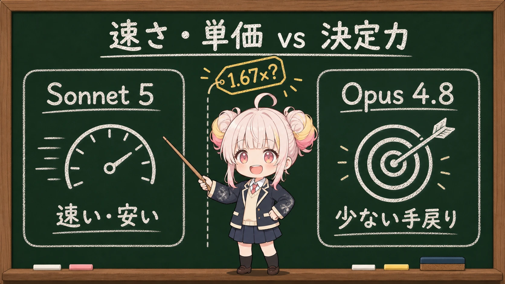 Sonnet 5 と Opus 4.8 の比較の全体像：速さと単価 vs 決定力